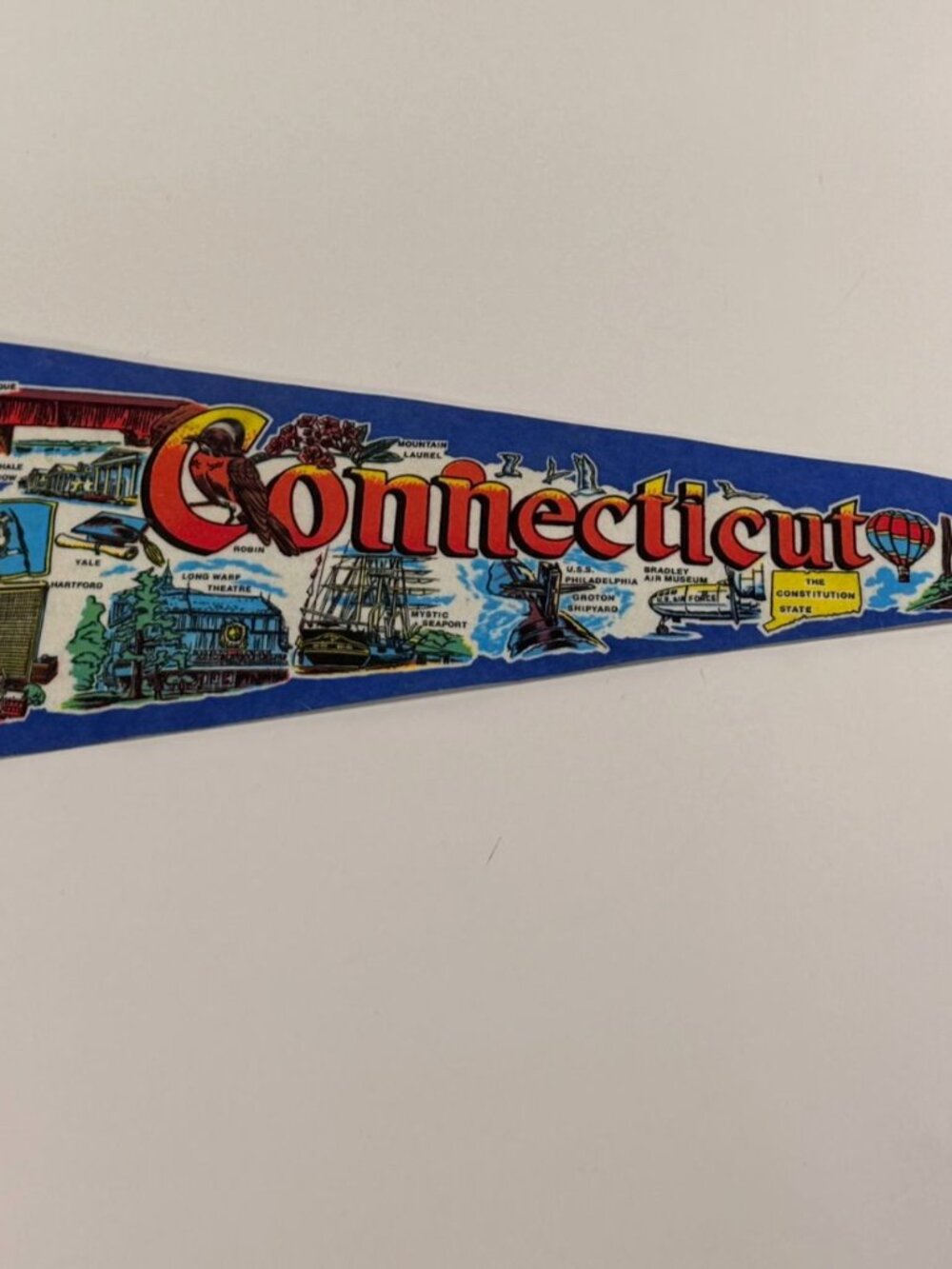 Vintage Connecticut Pennant 12x26.5 in Wall Decor Felt State Souvenir U.S.A.